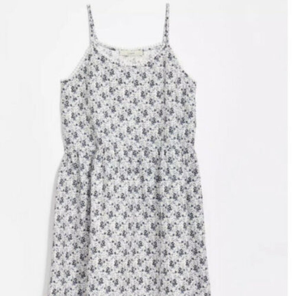 LOFT Lacy Strappy Swing Dress - White/Blue - Size Medium